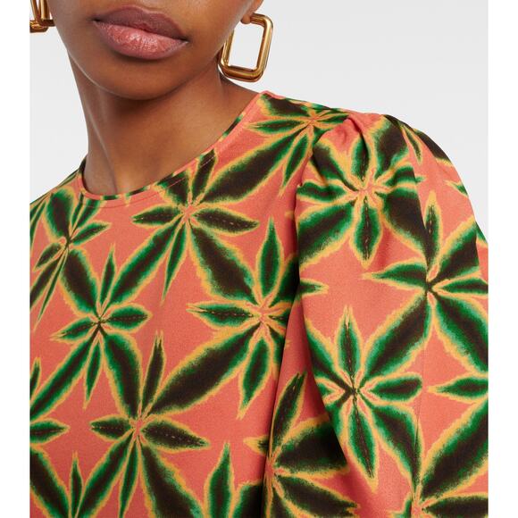 NWT Ulla Johnson Lilliana Crepe Blouse Fresco Orange Green Geometric Print Top 2 - Picture 2 of 8